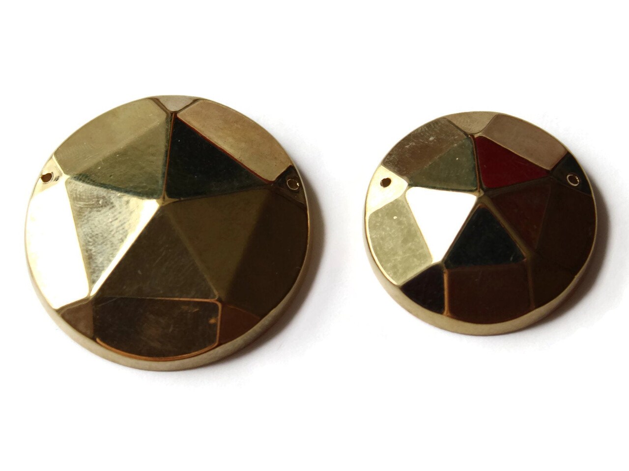 31mm or 38mm Faceted Round Coin Beads Flat Back Vintage Gold Plated Plastic Links